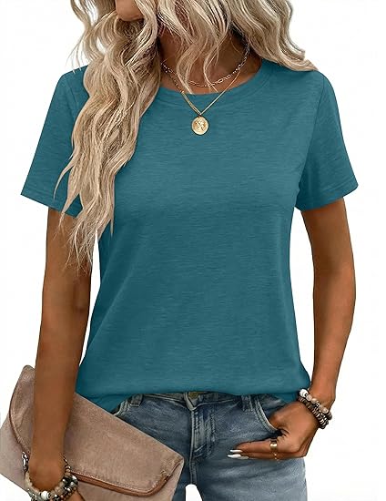 Womens Tshirt Short Sleeve Summer Tops Crewneck Casual Basic Tee Shirts Spring Clothes Trendy Outfit